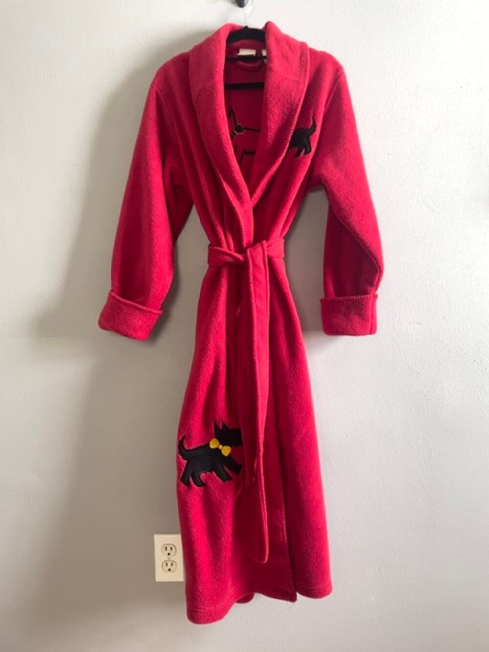 Vintage 90s Delicates Scottie Dog Red Fleece Robe S Grandmacore Cozy Novelty PJs